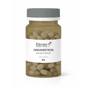 exam-1631 - Elevate Integrative Wellness Bottle of Ondansetron nausea relief tablets by Elevate Integrative Wellness, in a amber pill bottle with a gray cap and white label