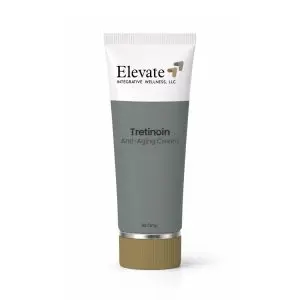 Tube of Elevate Tretinoin Anti-Aging Cream by Elevate Integrative Wellness, Rx Only label visible at bottom cap.